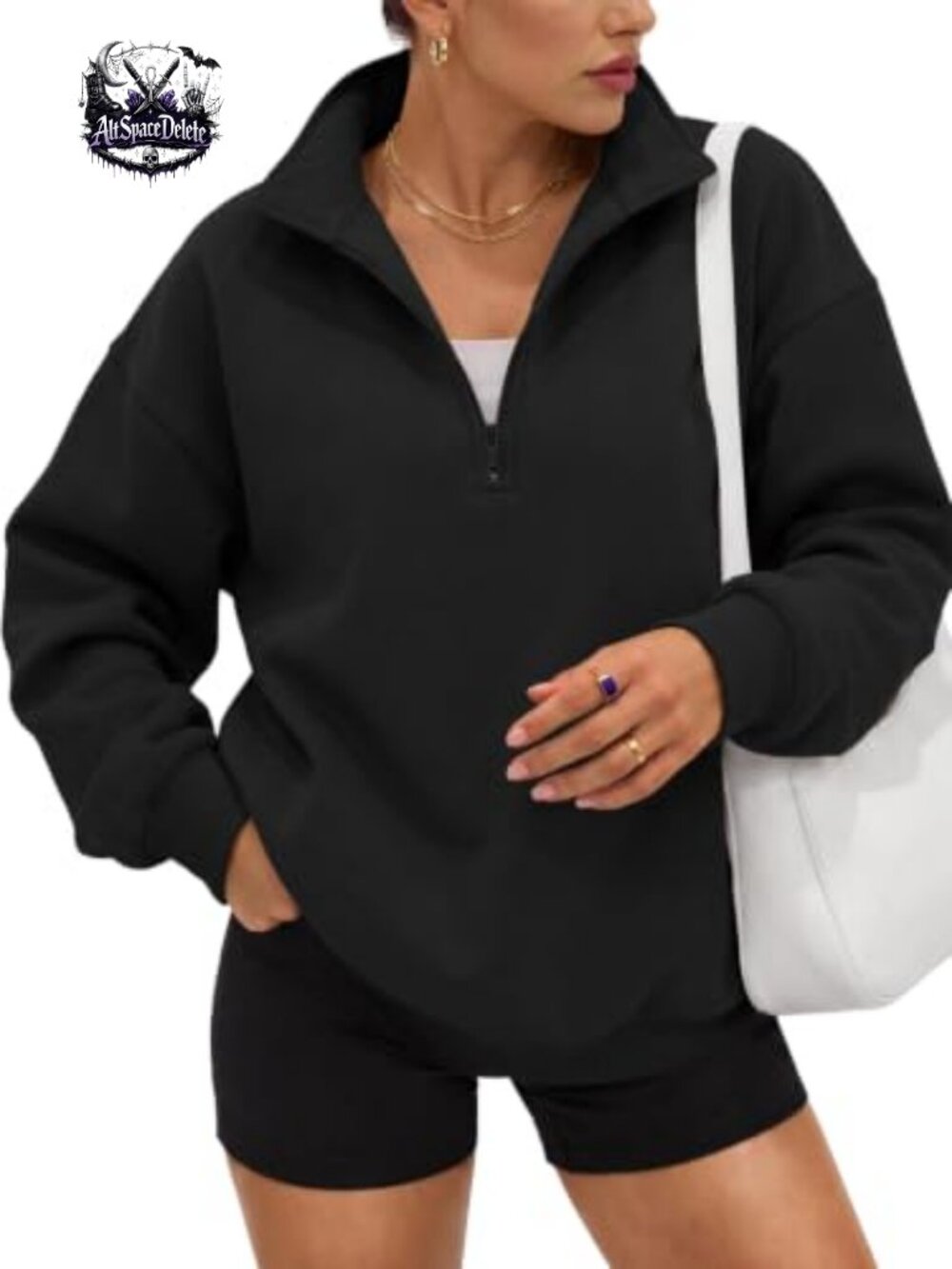 Oversized Half Zip Fleece Sweatshirt Cotton Polyester Mock Neck Pullover